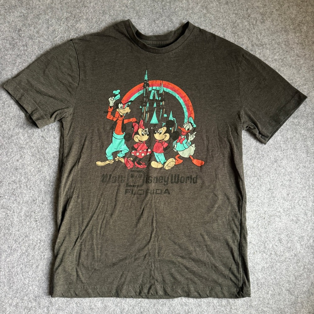 Disney Parks World Mickey Minnie Rainbow Castle Graphic T Shirt Small Gray S